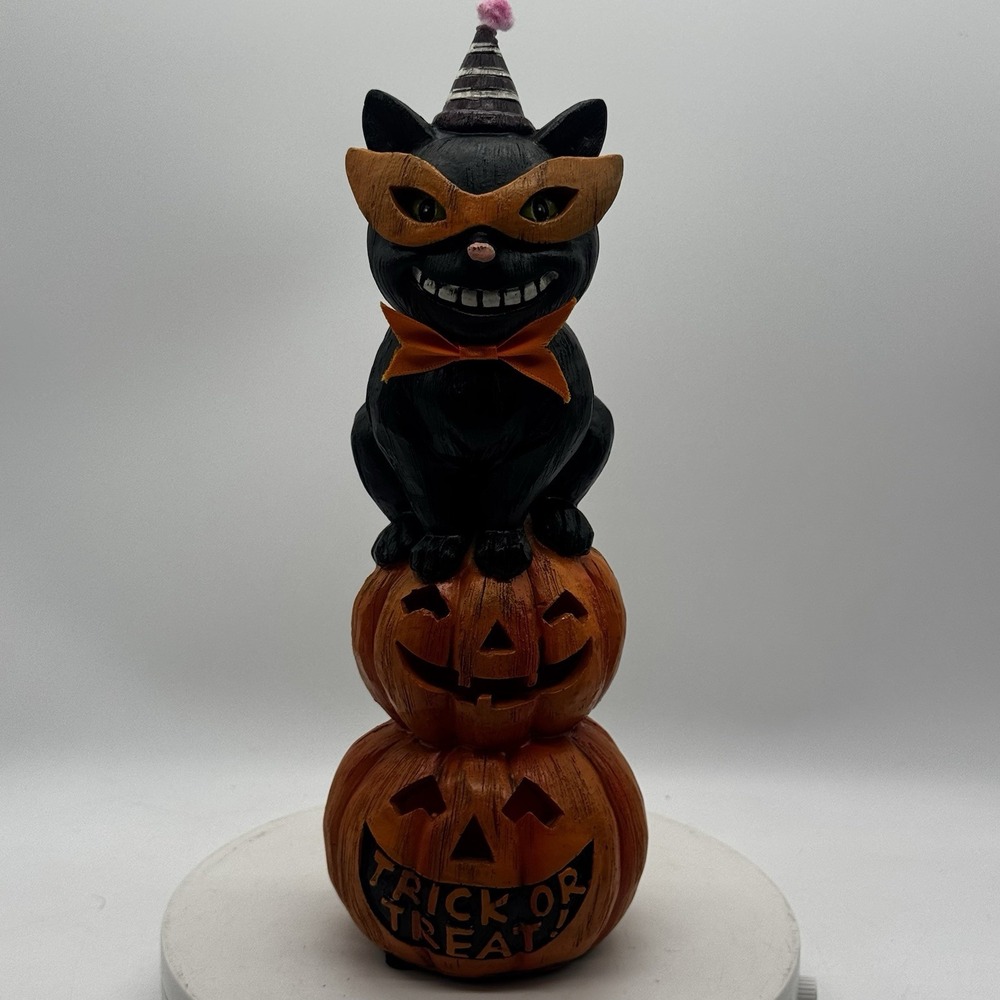 Folk Art 11" Halloween Party Hat Black Cat LED Trick or Treat Lighted Pumpkins